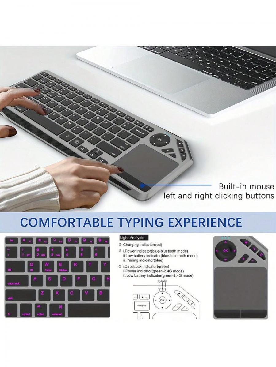 JOMAA Rechargeable Backlit 2 4G Wireless Touchpad Keyboard Gray