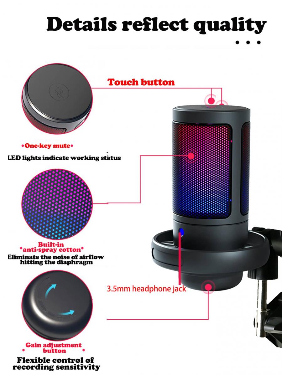 RGB USB-консольный микрофон для игр, видеоконференций и пения