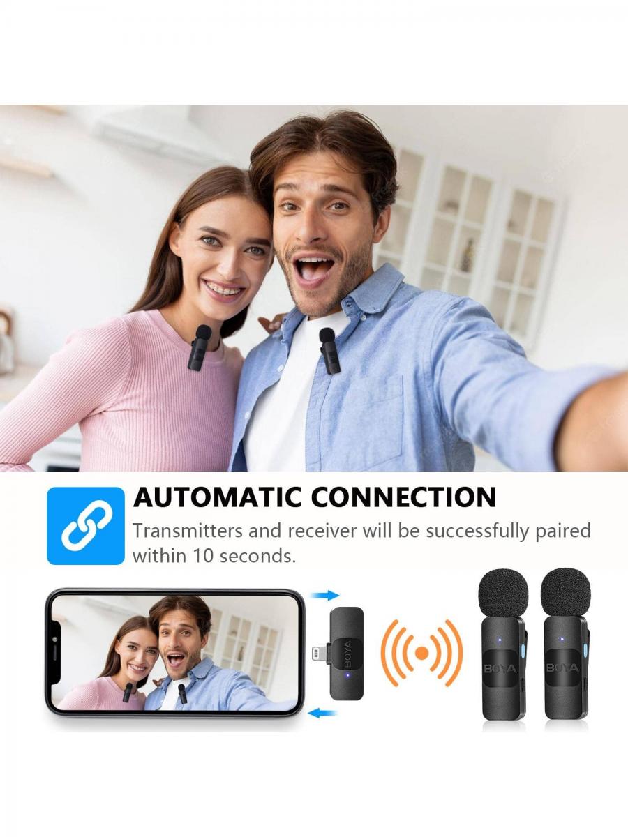 BOYA Wireless Lavalier Microphone for iPhone iPad Clip on Mic