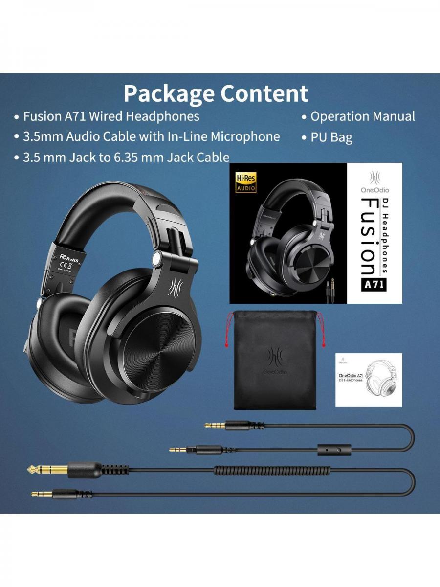 OneOdio A71 Over Ear Wired Headphones Black