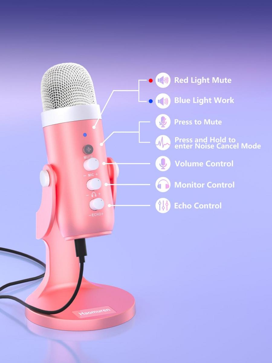 Конденсаторный USB-микрофон Haomuren для игр и подкастов, серебристый