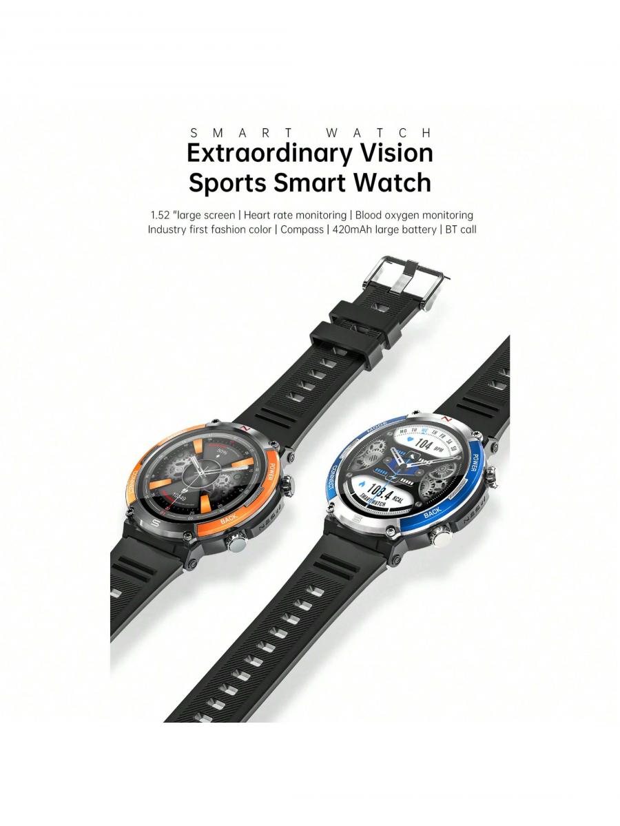 Outdoor Sports Smart Watch for Men Bluetooth Call Compass Heart Rate Monitor