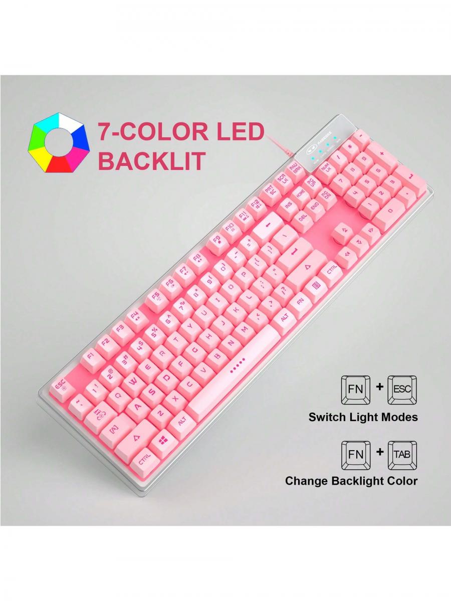 MageGee K1 RGB Gaming Keyboard Mouse Combo Pink 104 Keys PC Laptop