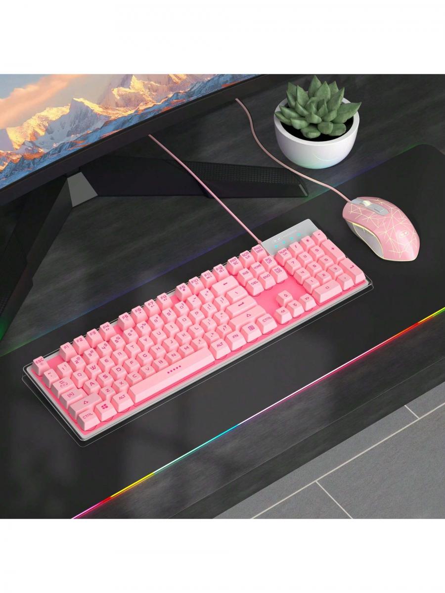 MageGee K1 RGB Gaming Keyboard Mouse Combo Pink 104 Keys PC Laptop