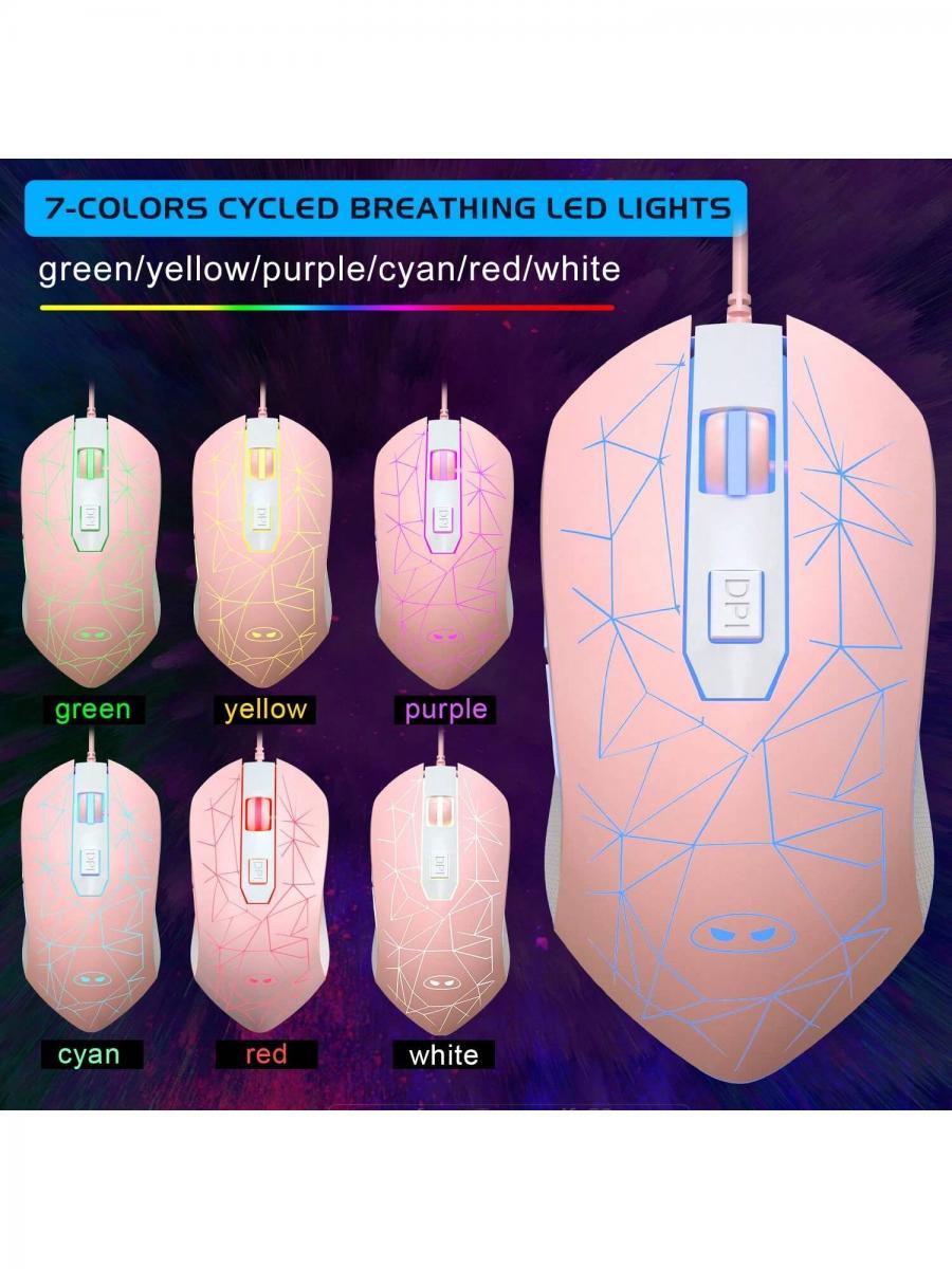 MageGee K1 RGB Gaming Keyboard Mouse Combo Pink 104 Keys PC Laptop