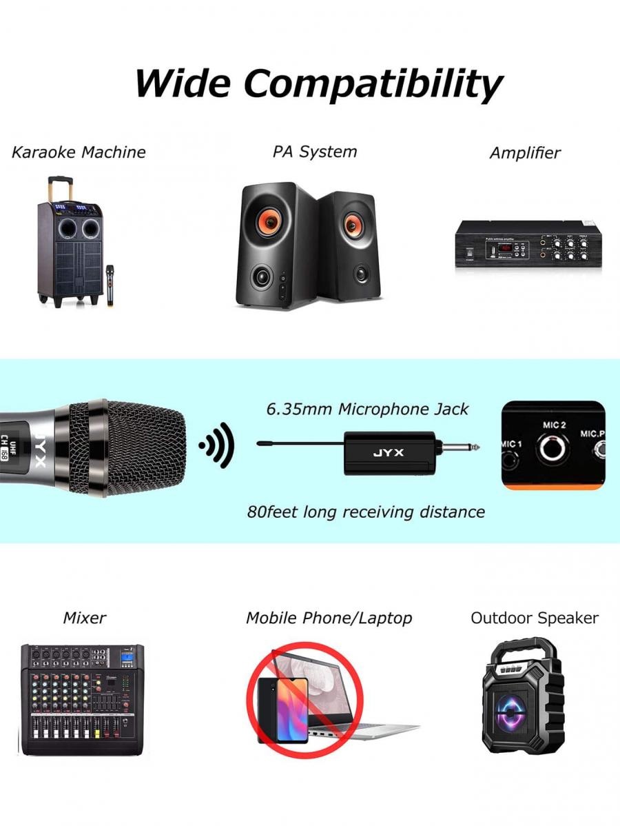 JYX Wireless Handheld Dynamic Microphone UHF Rechargeable System