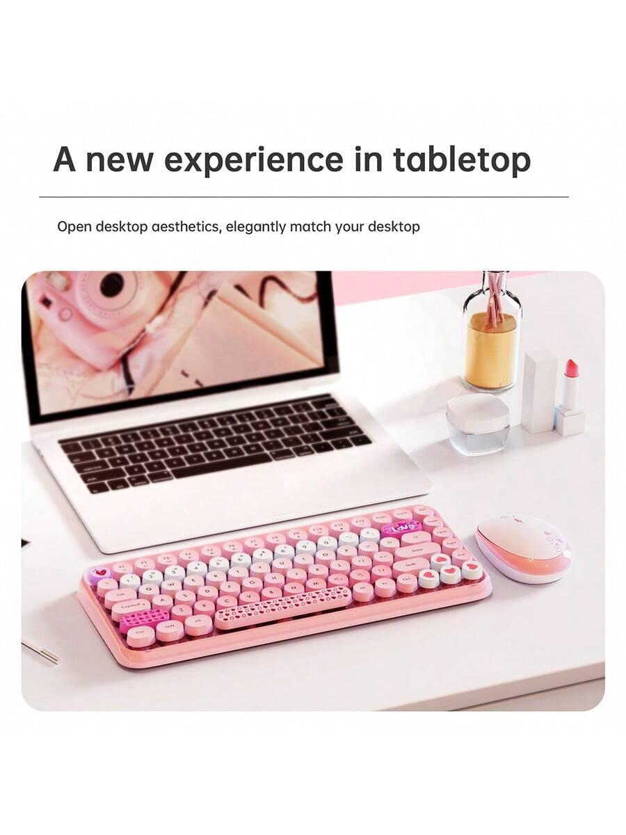 NACODEX Compact Wireless Mouse and Keyboard Retro Round Keys Set
