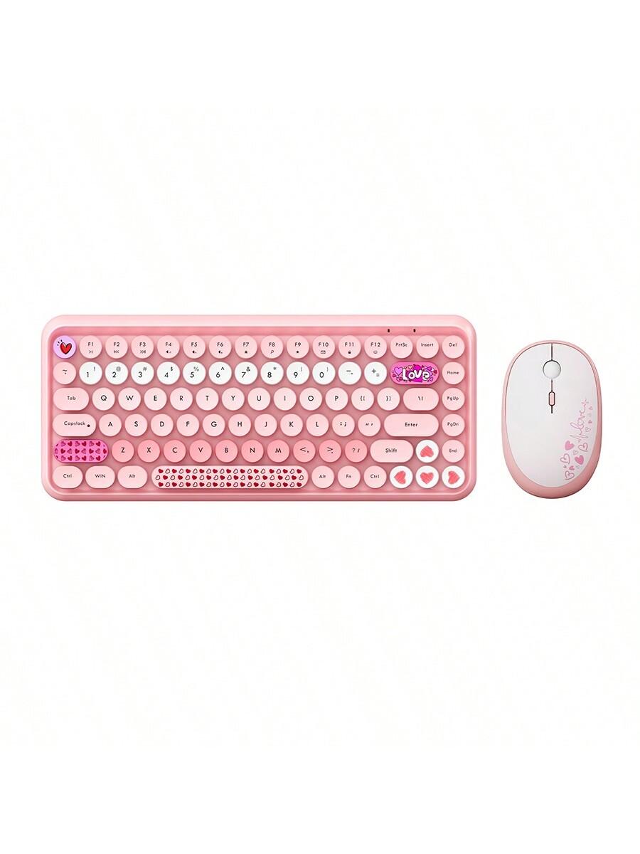 NACODEX Compact Wireless Mouse and Keyboard Retro Round Keys Set