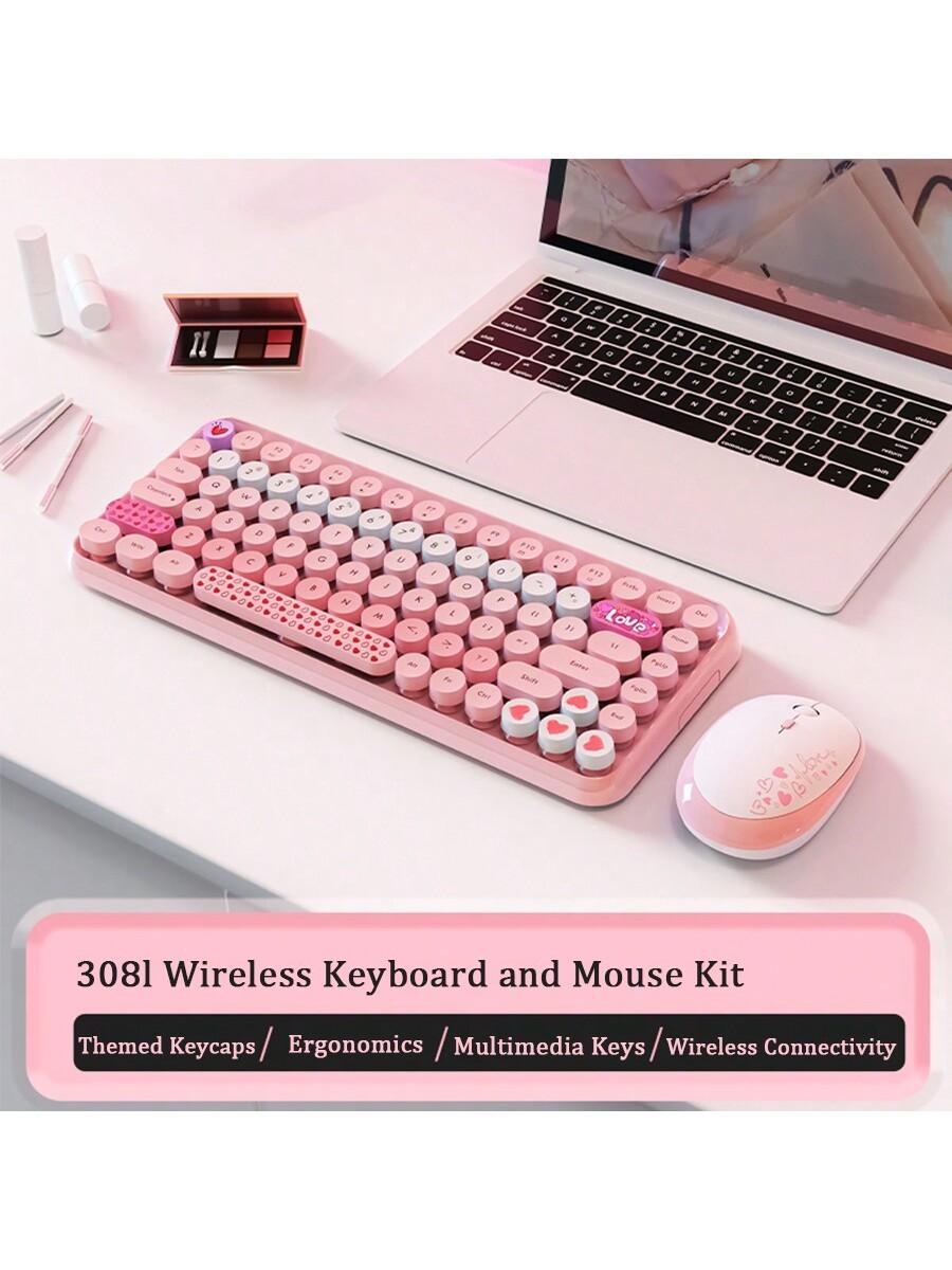 NACODEX Compact Wireless Mouse and Keyboard Retro Round Keys Set