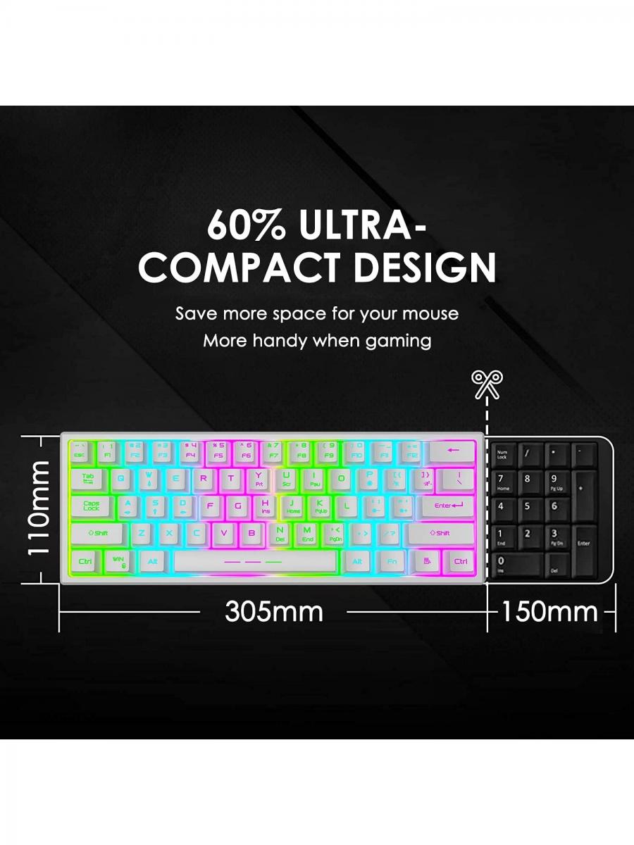 Rainbow Backlit Wireless Gaming Keyboard Mouse Combo 61 Keys Ergonomic