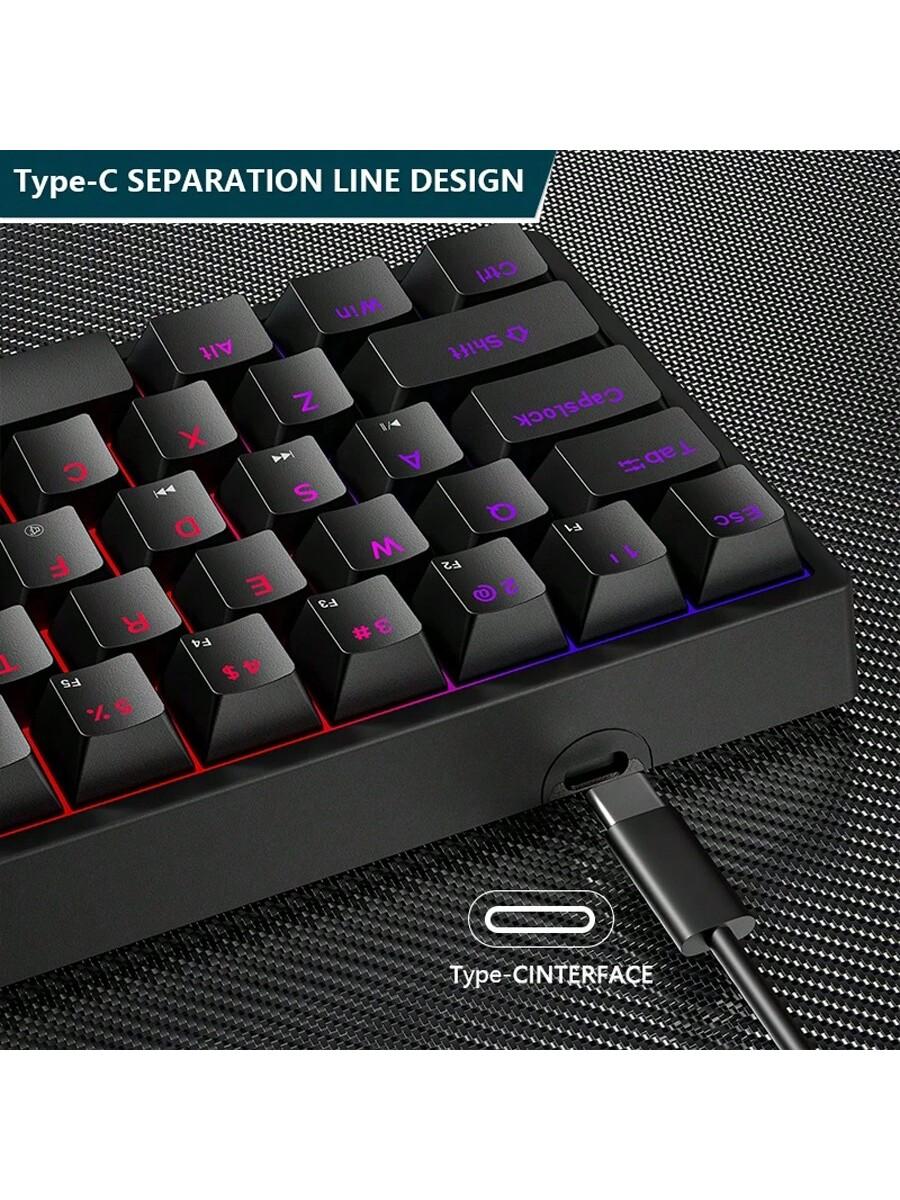 Cracked Design Wired Mechanical Keyboard Blue Switches Backlit 61 Keys
