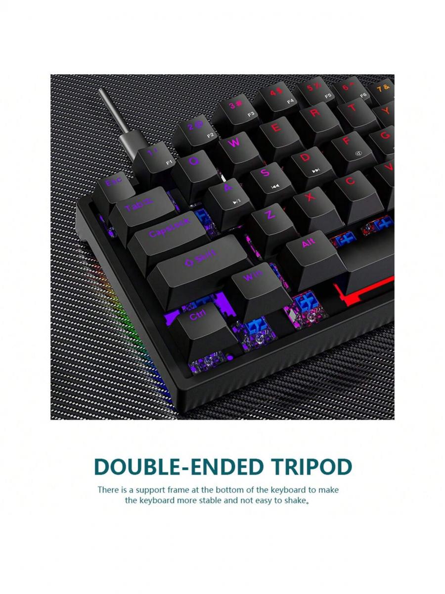 Cracked Design Wired Mechanical Keyboard Blue Switches Backlit 61 Keys
