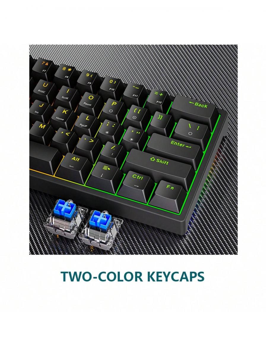 Cracked Design Wired Mechanical Keyboard Blue Switches Backlit 61 Keys
