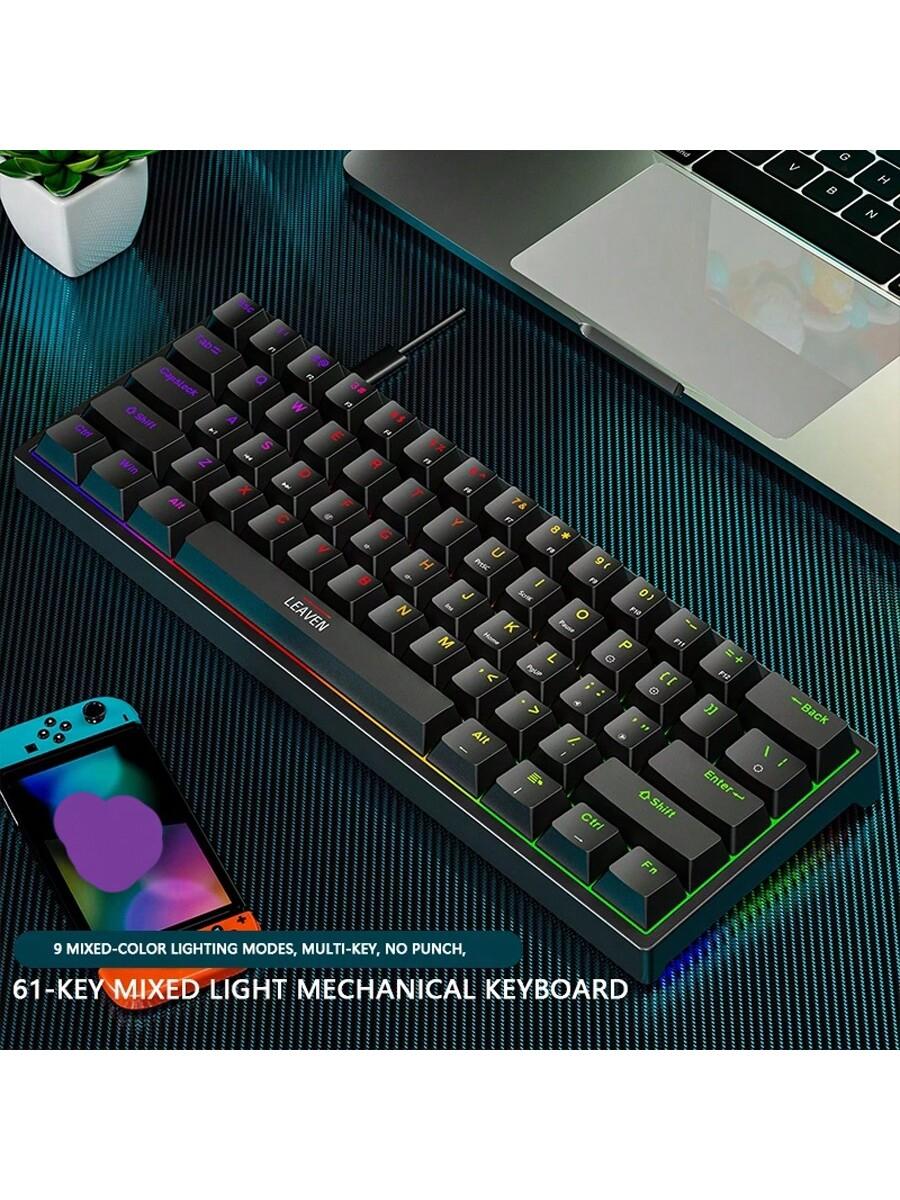 Cracked Design Wired Mechanical Keyboard Blue Switches Backlit 61 Keys
