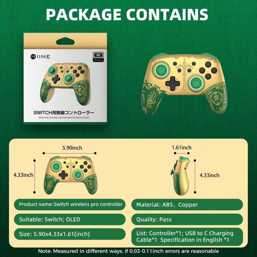 IINE Golden Wireless Controller for Switch Lite OLED Turbo Gyro Vibration