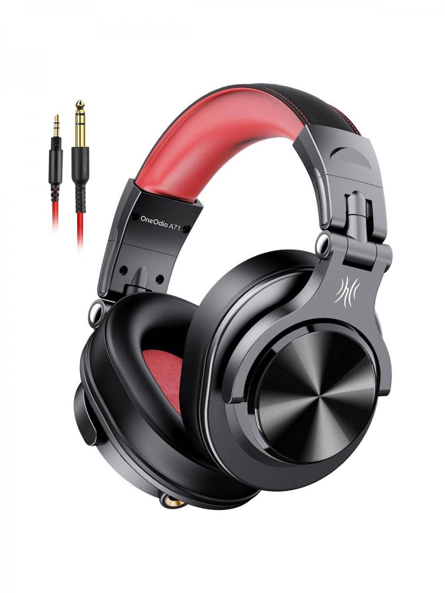 OneOdio Over Ear Wired Headphones with Mic Long Cord A71 Red