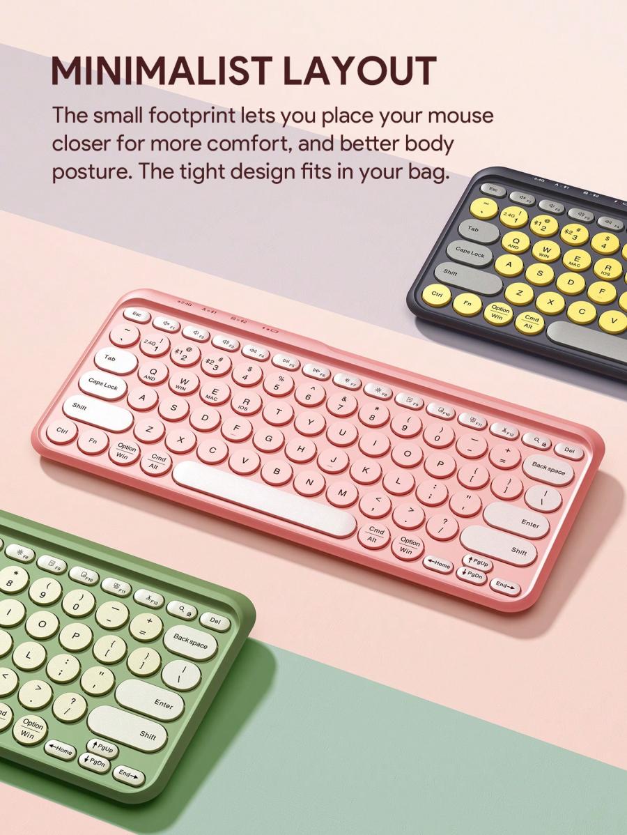 JMMO 24GHz Wireless Keyboard Slim Lightweight Round Keys 79 Keys