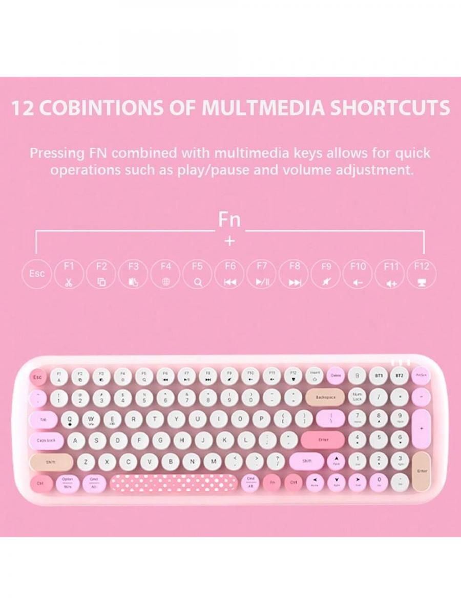 JOMMA Cute 24G Wireless Keyboard Mouse Set Pink for PC Laptop Tablet