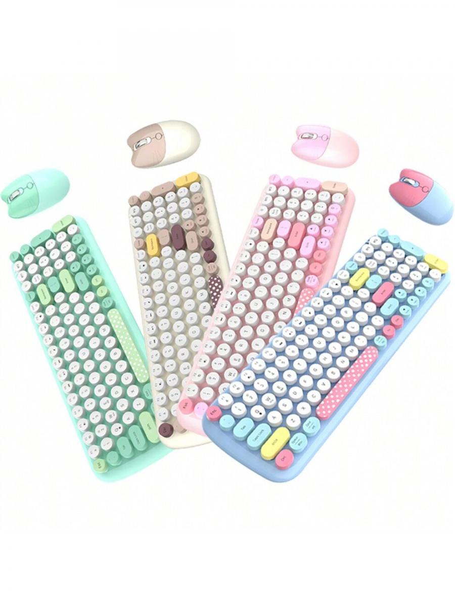 JOMMA Cute 24G Wireless Keyboard Mouse Set Pink for PC Laptop Tablet