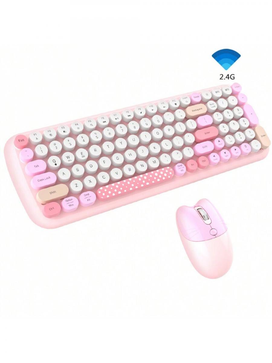 JOMMA Cute 24G Wireless Keyboard Mouse Set Pink for PC Laptop Tablet