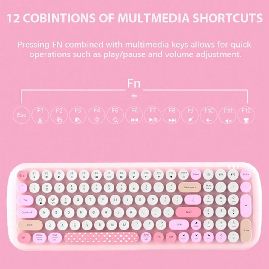 JOMMA Cute 24G Wireless Keyboard Mouse Set Pink for PC Laptop Tablet