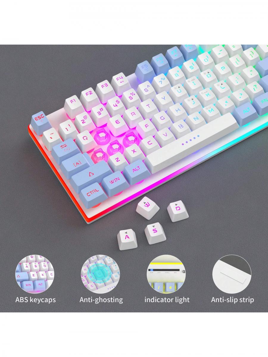MageGee RGB Gaming Keyboard Mouse Combo Quiet Wired 104 Keys White Blue