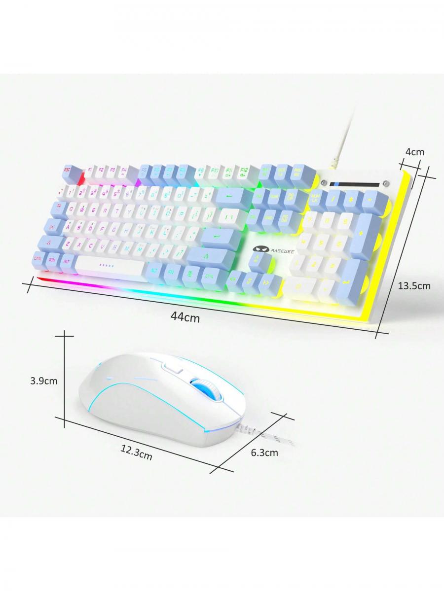 MageGee RGB Gaming Keyboard Mouse Combo Quiet Wired 104 Keys White Blue