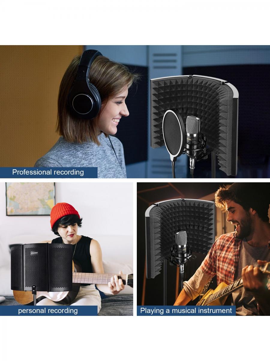 Aokeo Adjustable 3 Panel Mic Isolation Shield for Studio Recording