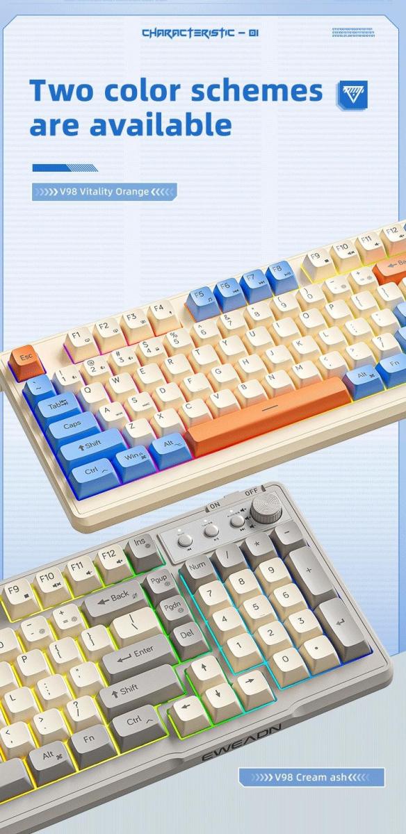 EWEADN V98 Kabellose Bluetooth-Tastatur, leises mechanisches Gefühl