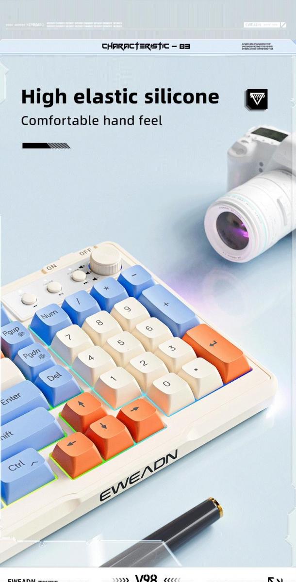 EWEADN V98 Kabellose Bluetooth-Tastatur, leises mechanisches Gefühl