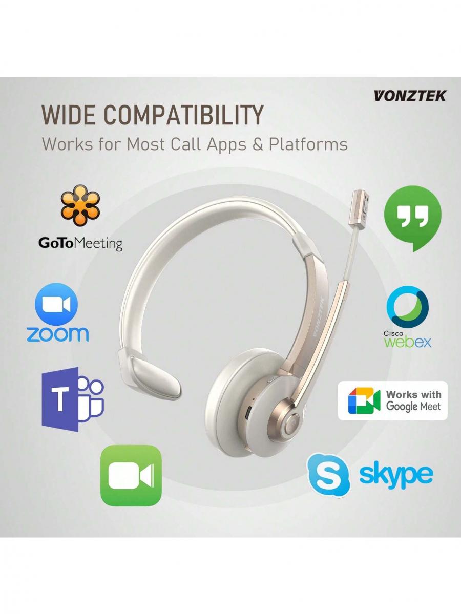 Wireless Bluetooth Headset with Microphone Noise Canceling Gold
