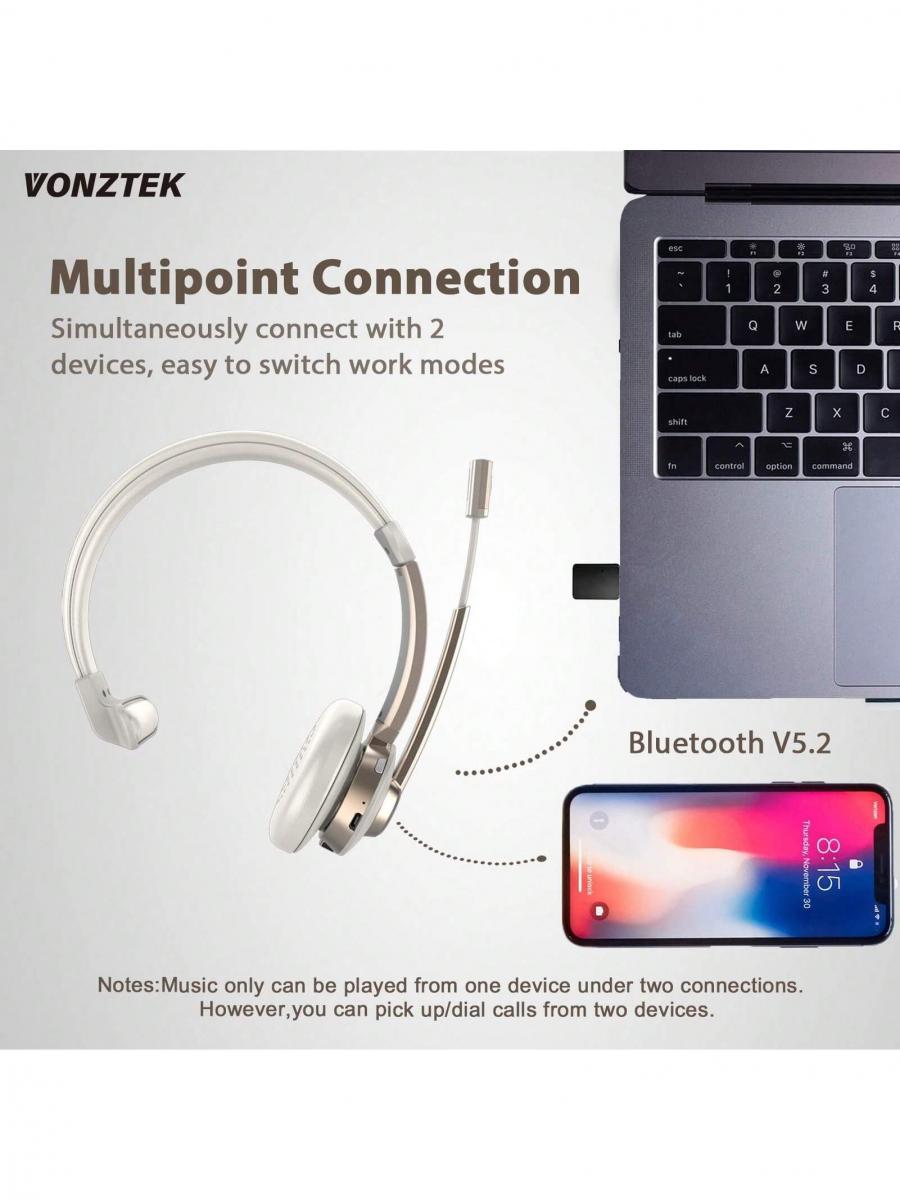Wireless Bluetooth Headset with Microphone Noise Canceling Gold