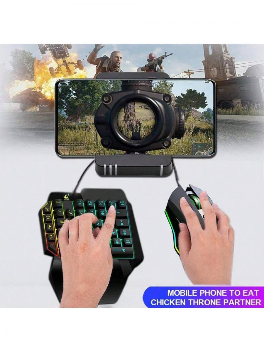 Rainbow Backlit One Handed Gaming Keyboard Mouse Combo RGB 39 Keys