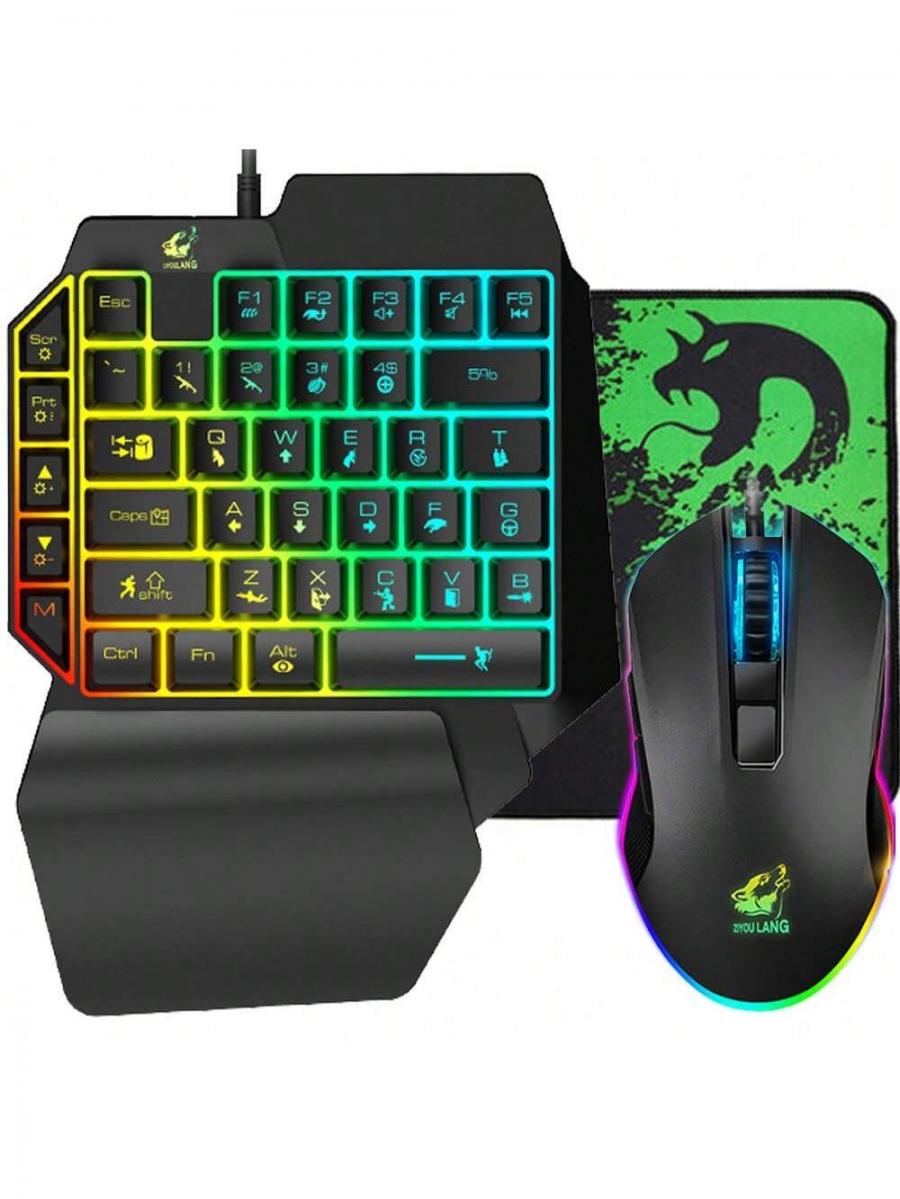 Rainbow Backlit One Handed Gaming Keyboard Mouse Combo RGB 39 Keys