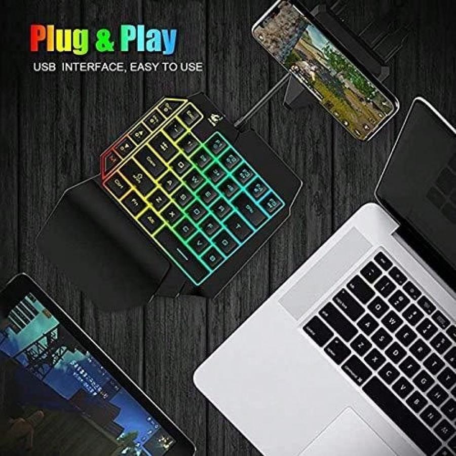 Rainbow Backlit One Handed Gaming Keyboard Mouse Combo RGB 39 Keys