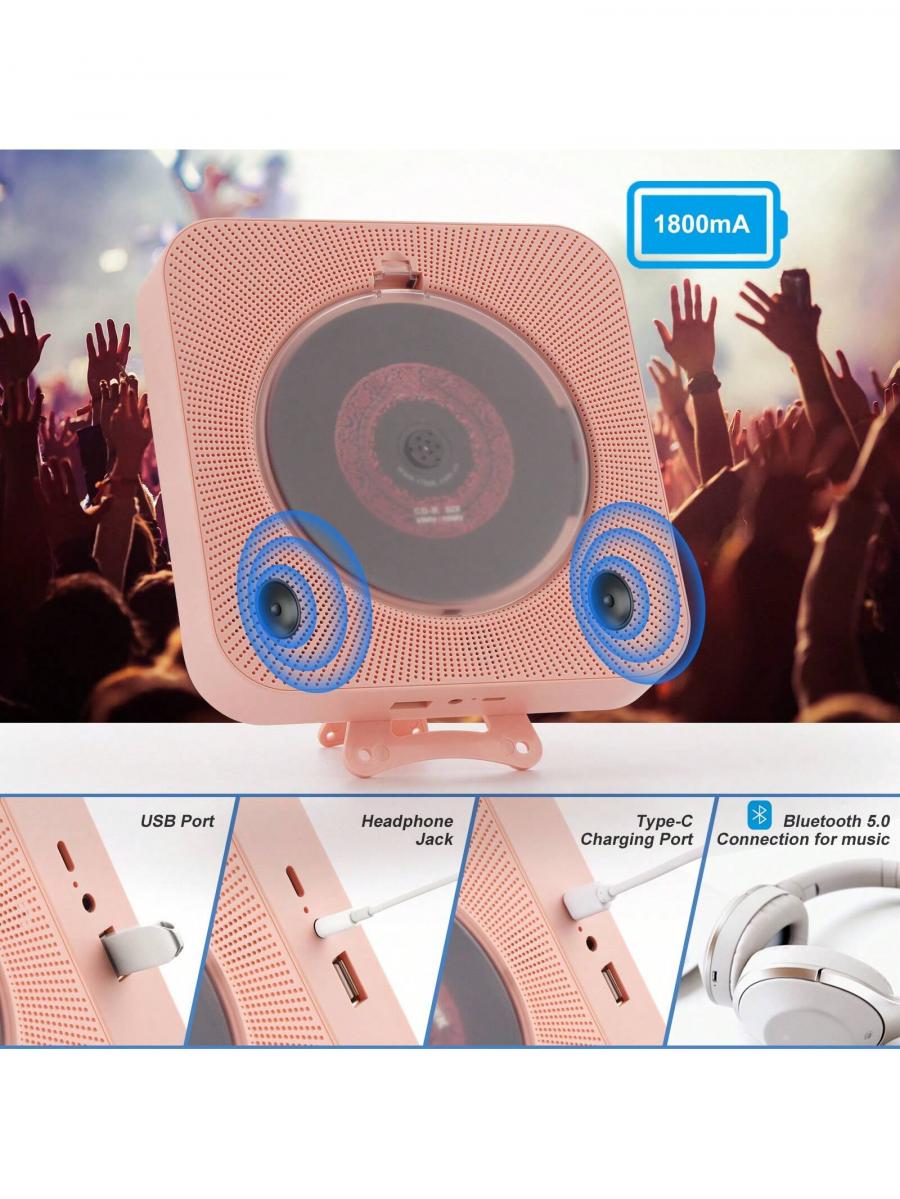 Bluetooth Rechargeable CD Player With Speakers for Home Use