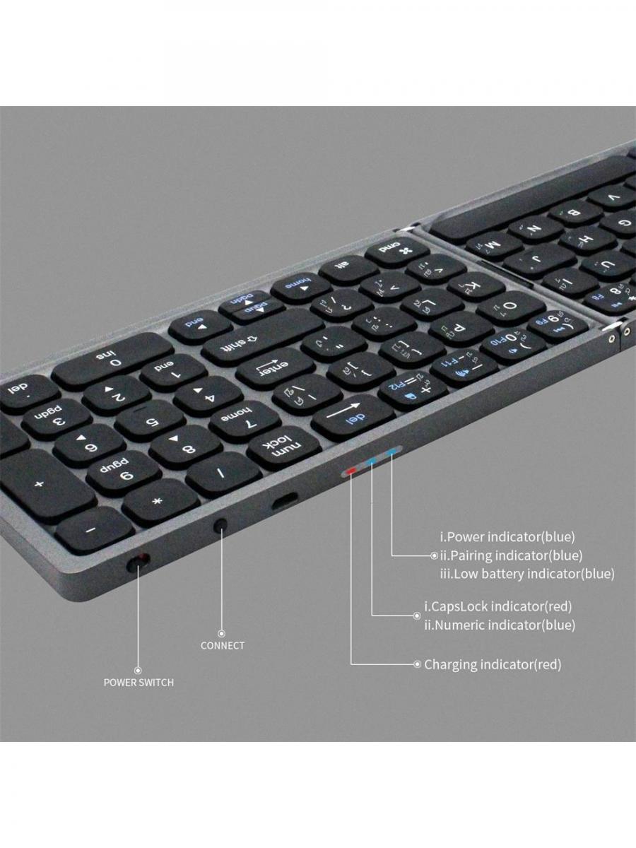 Thai Foldable Bluetooth Keyboard Portable Wireless Full Size Dark Grey