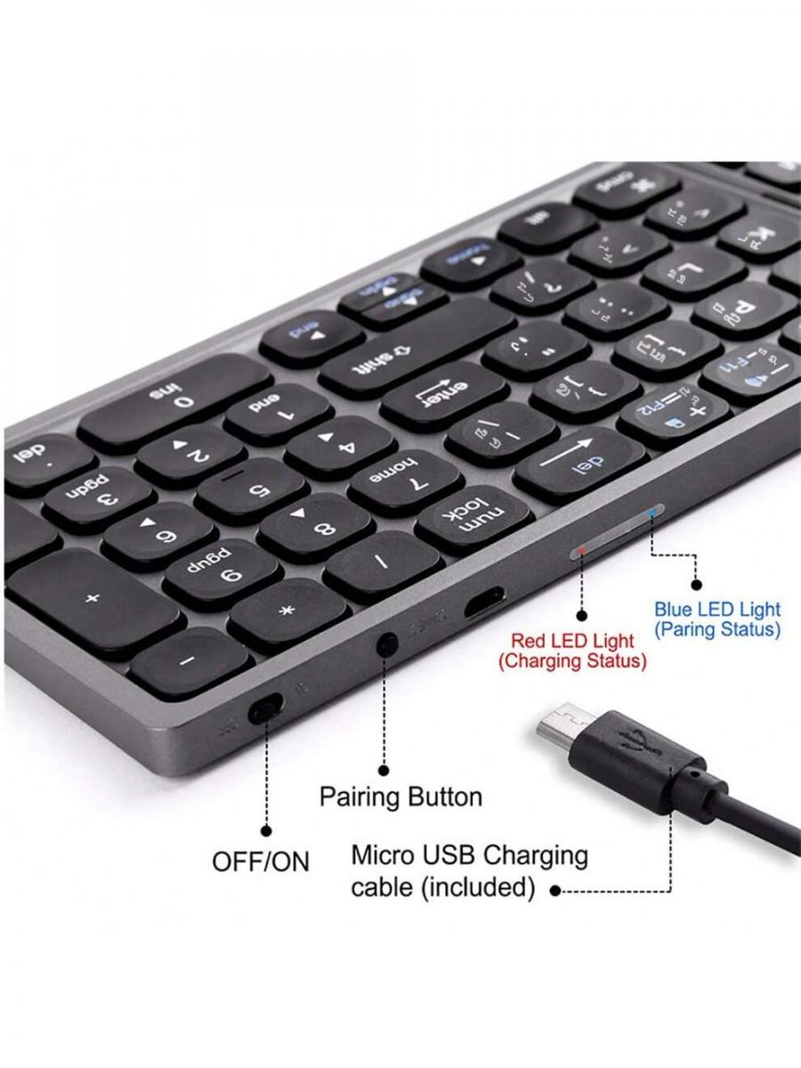 Thai Foldable Bluetooth Keyboard Portable Wireless Full Size Dark Grey