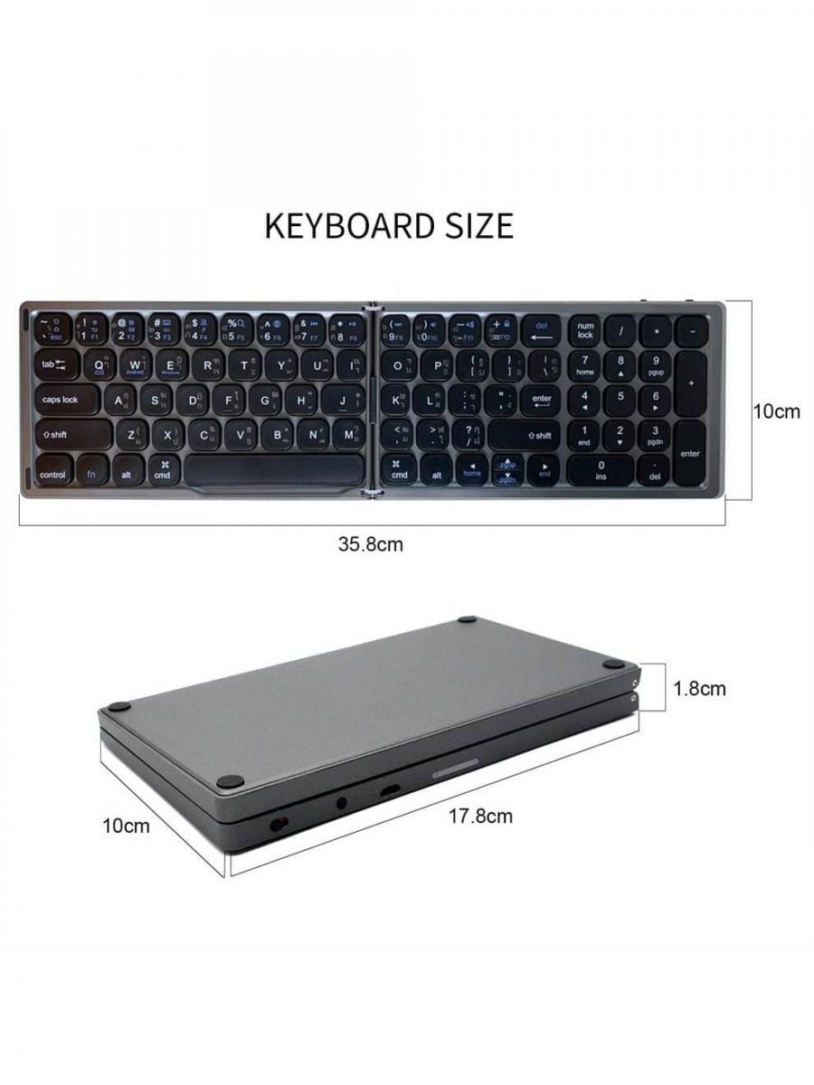Thai Foldable Bluetooth Keyboard Portable Wireless Full Size Dark Grey