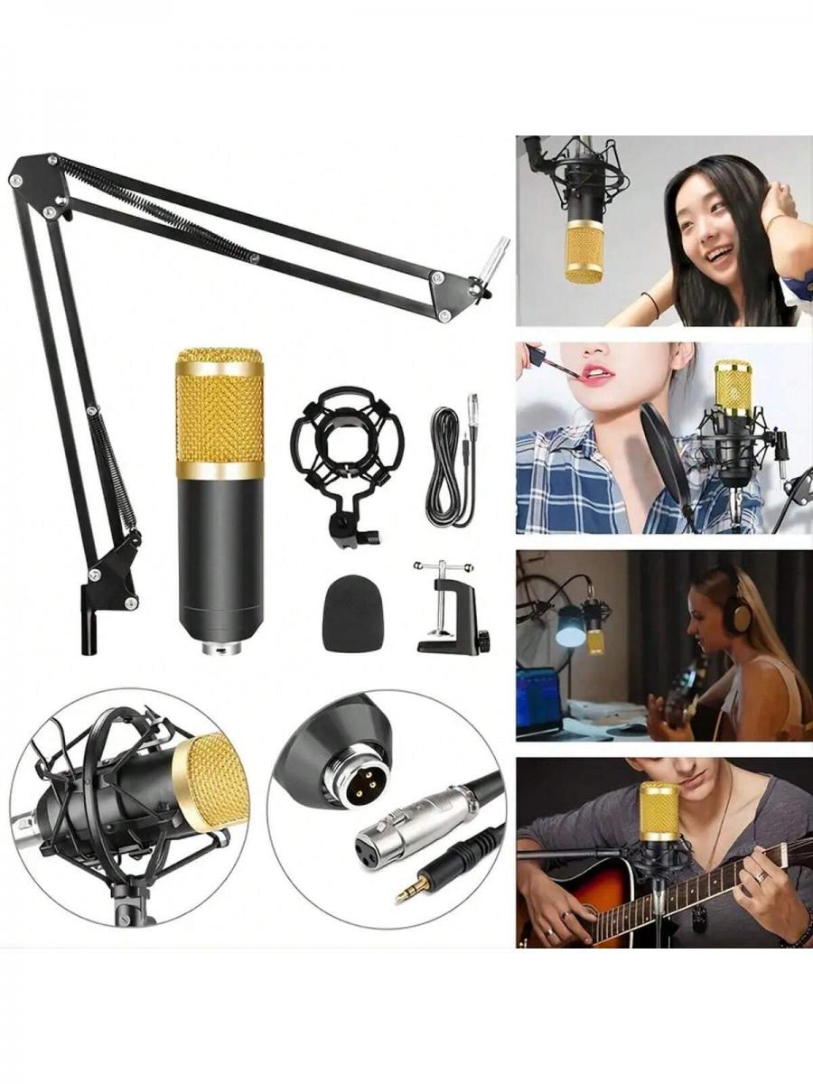 BM800 Metal Capacitor Microphone with Boom Arm Stand for Streaming