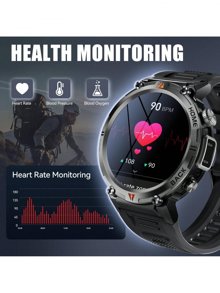 Brown Leather Smart Watch with Fitness Tracker and 100 Sports Modes