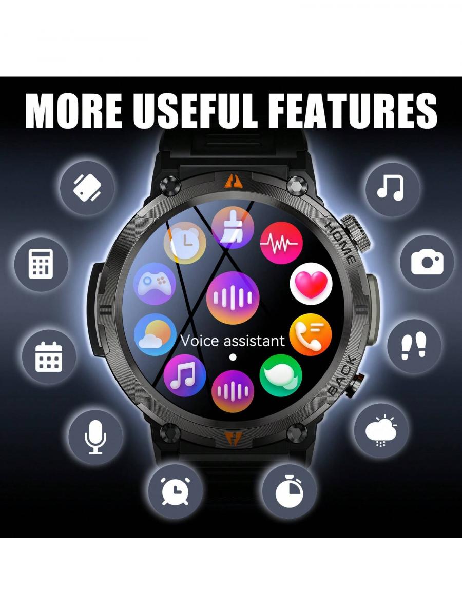 Brown Leather Smart Watch with Fitness Tracker and 100 Sports Modes