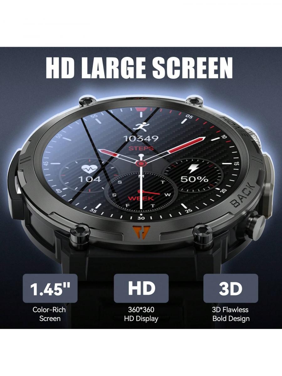 Brown Leather Smart Watch with Fitness Tracker and 100 Sports Modes
