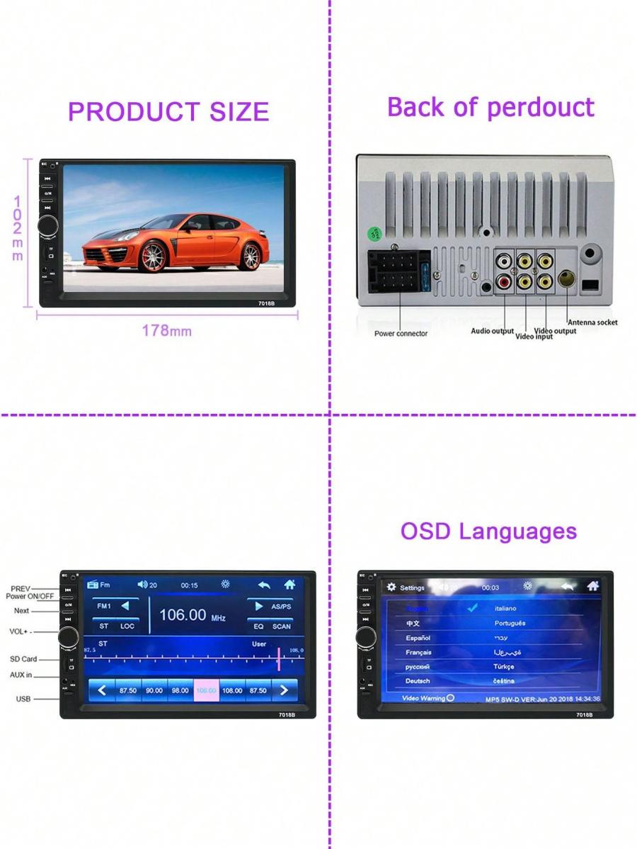 Universal 7 Inch Touch Screen Car MP5 Multimedia Player Stereo Radio