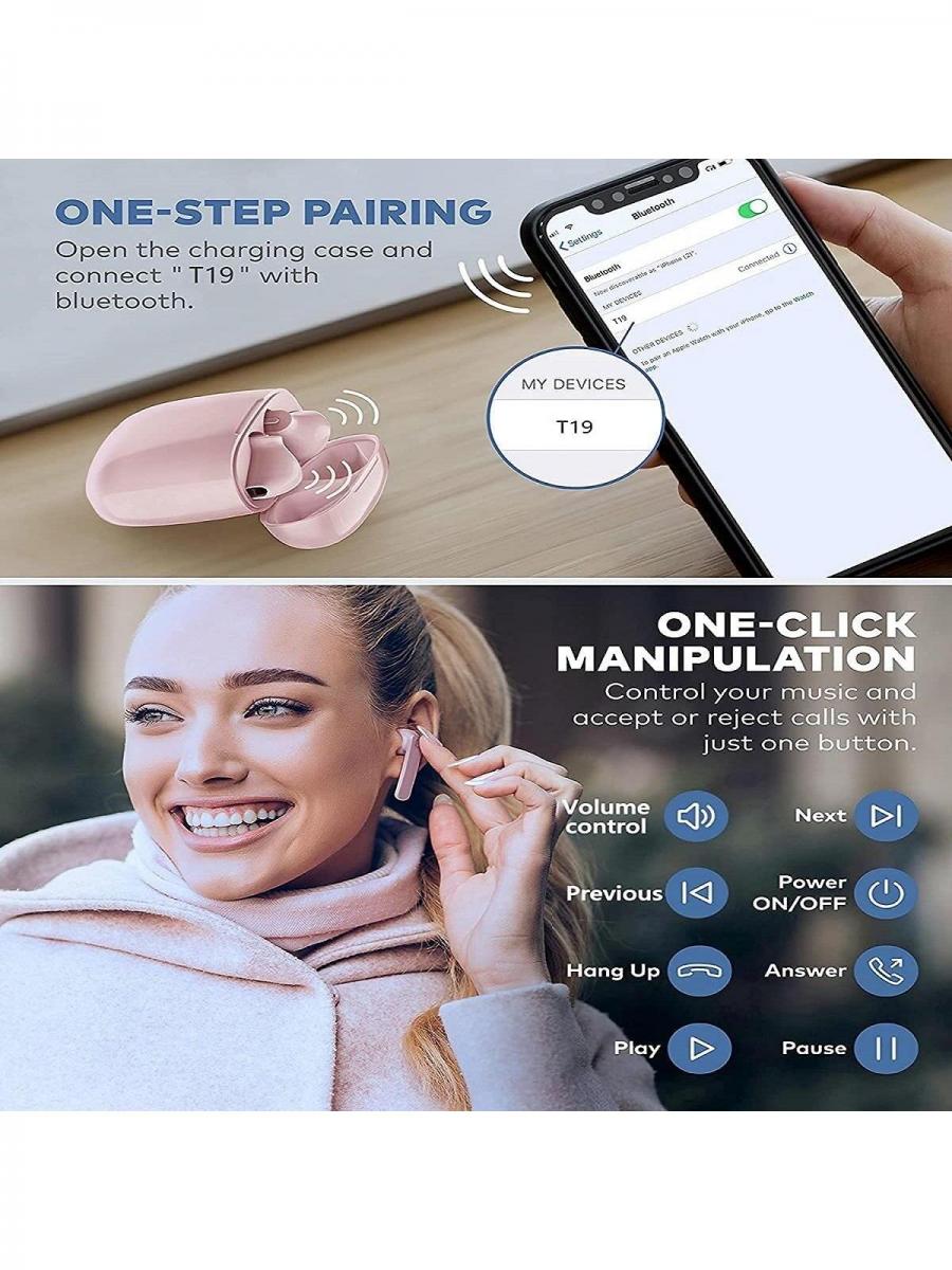 FORKODA Wireless Bluetooth Earbuds Waterproof High Fidelity Stereo Pink