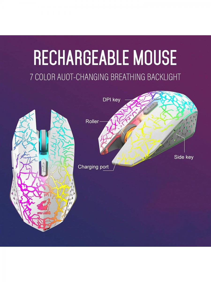 Rainbow Backlit Wireless Gaming Keyboard Mouse Combo Ergonomic RGB
