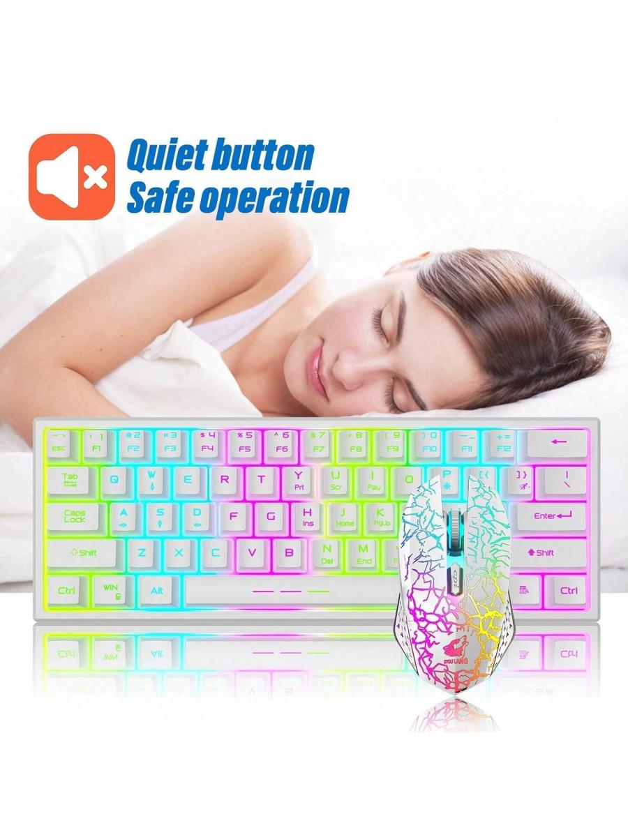 Rainbow Backlit Wireless Gaming Keyboard Mouse Combo Ergonomic RGB