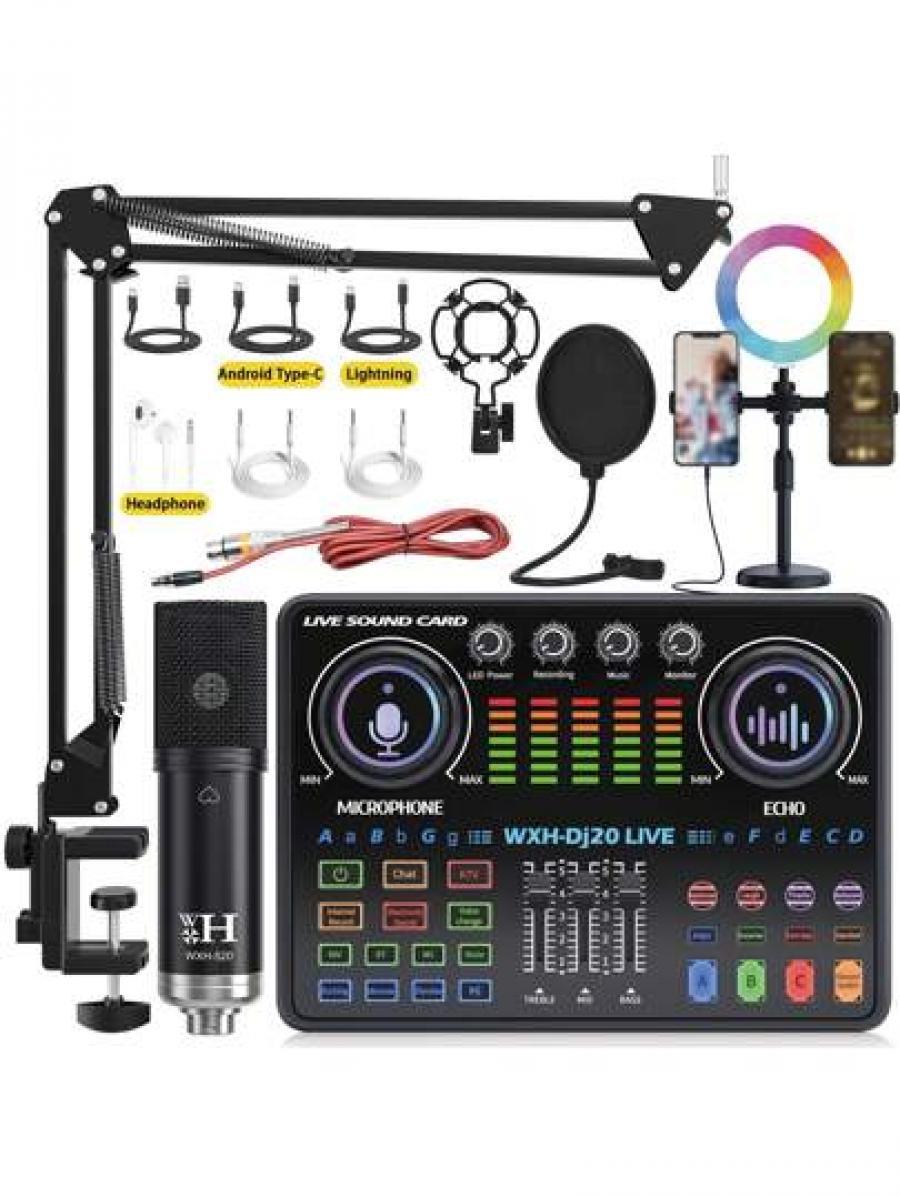 DJ20 Pro Audio Mixer Live Streaming Set Studio Mic Sound Card
