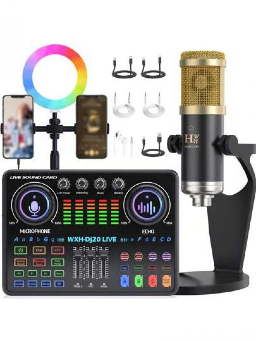 DJ20 Pro Audio Mixer Live Streaming Set Studio Mic Sound Card