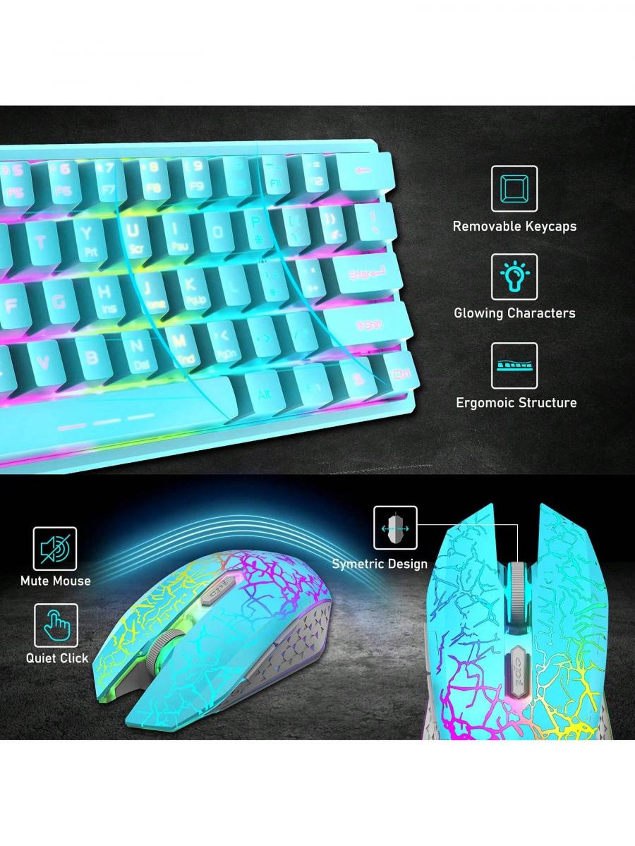 T61 Wireless Gaming Keyboard Mouse Combo Ergonomic RGB Rechargeable 4000mAh